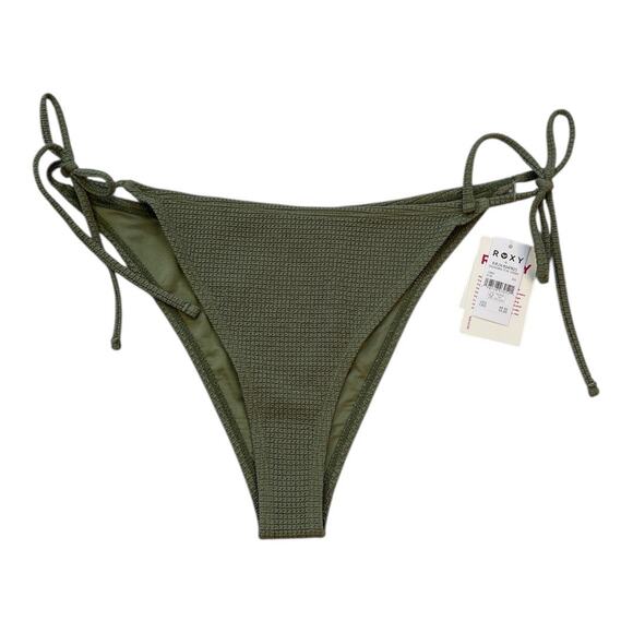 Roxy Women's Essaouira Side Tie High Leg Cheeky Bikini Bottom Oil Green Large XL - Picture 3 of 13